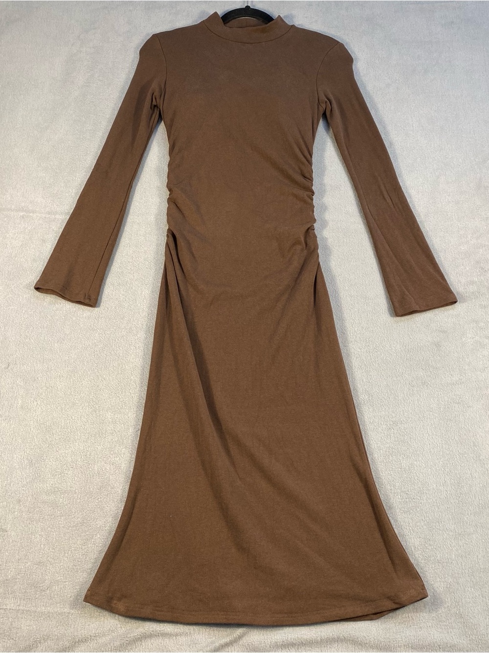 OGL women’s Brown Classic Long Sleeve Bodycon Midi Dress, padded, lined, size S